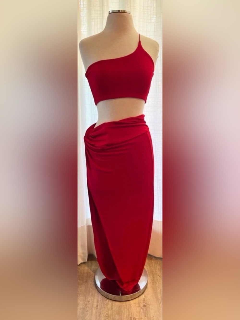 Women’s Red Midi Tank Top and Skirt Set Large